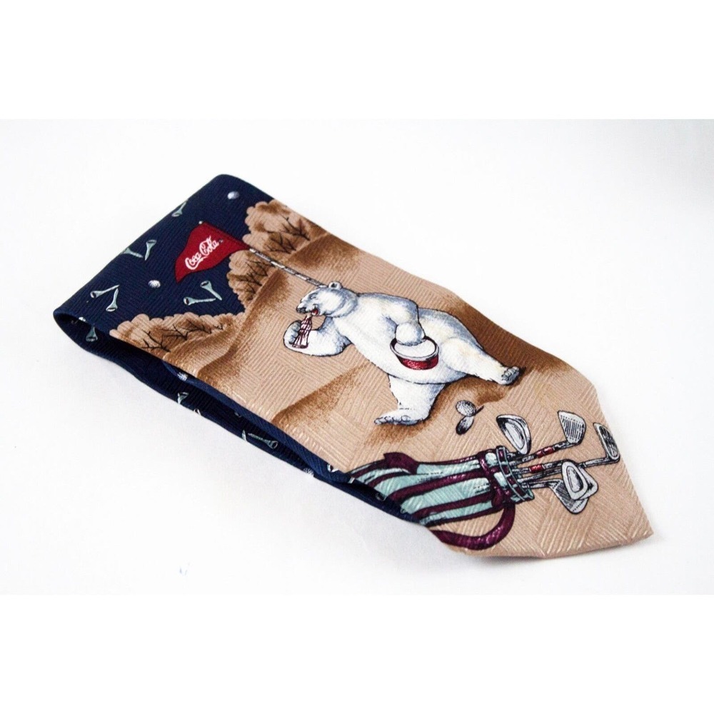 Coca Cola Men's 100% Silk Classic Size Polar Bear Golf Neckware Tie‎